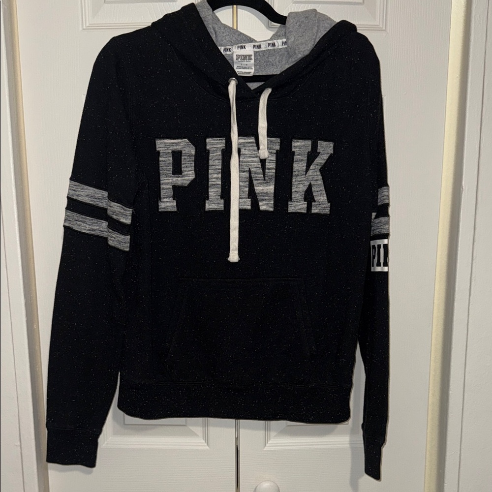 PINK Victoria's Secret Charcoal and Cream Hoodie